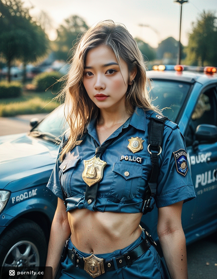 👮‍♀️ Asian Blonde Cop Shirtlift - Hyperrealistic AI Art