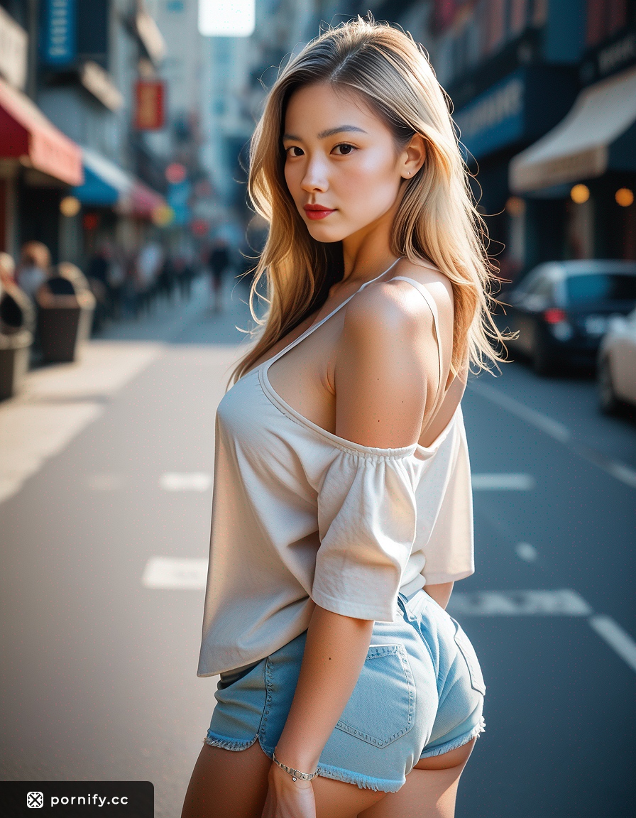 Stocky Asian Blonde Back View 🌟👚