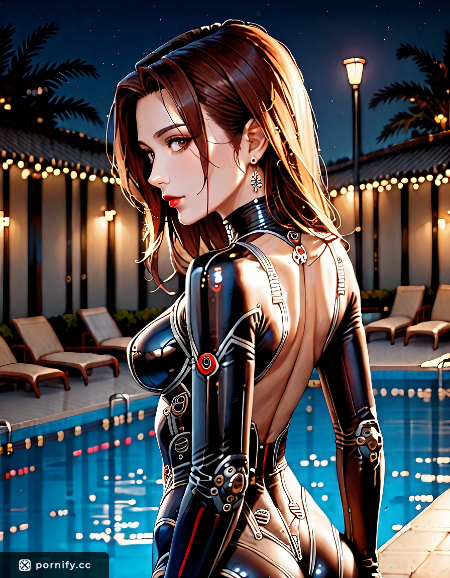 Anime Brunette Latex Pool Back View 🌊