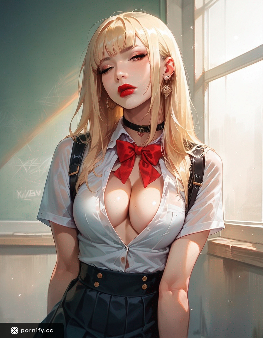 Blonde Schoolgirl Shirtlift Smile - Bedroom Pose 🍎👚😊