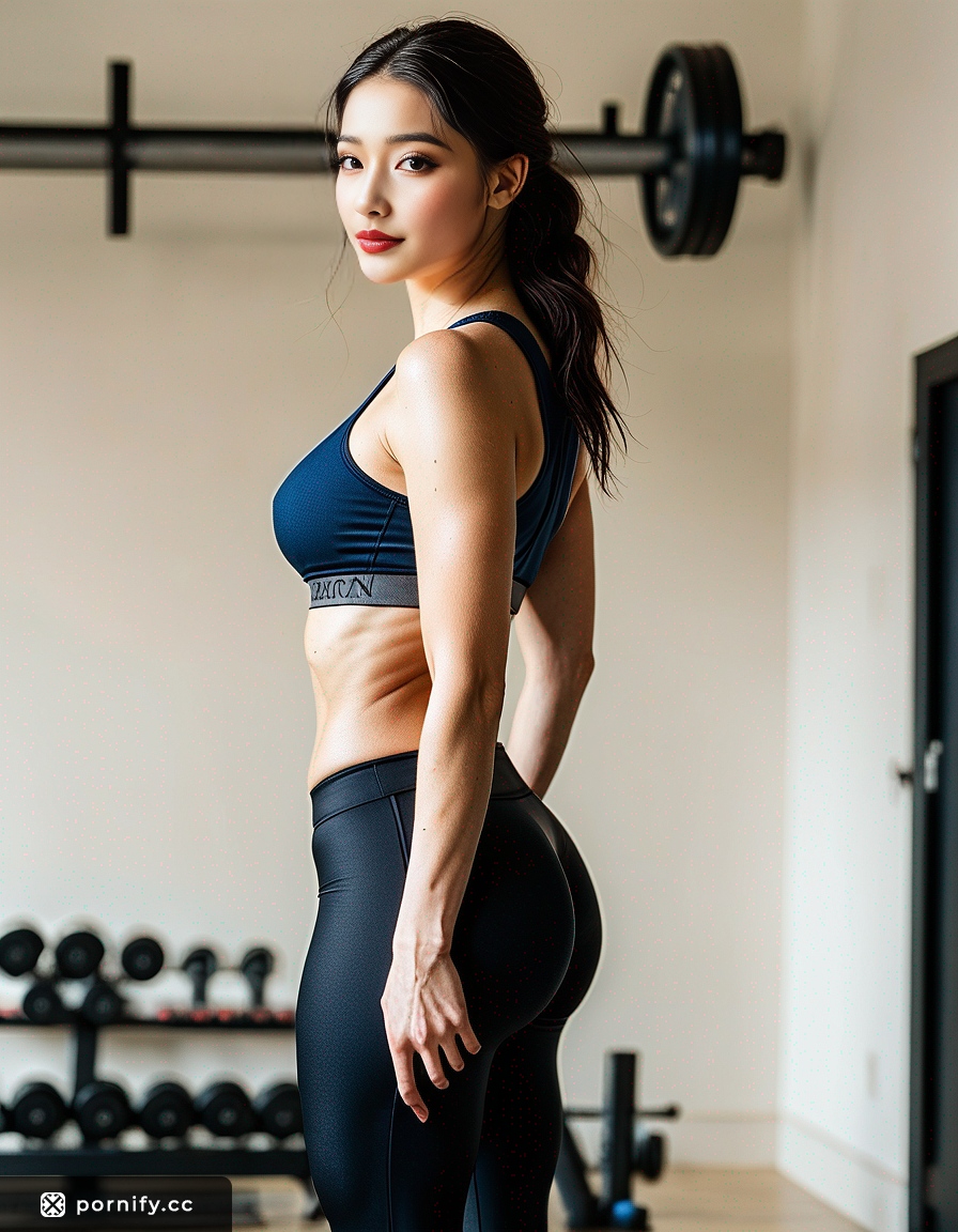 Petite Asian Teen Back View - Big Breasts in Leggings
