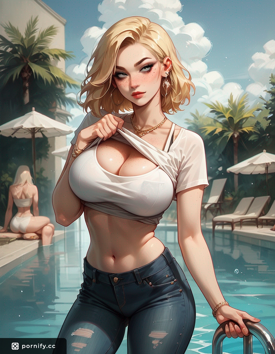 Blonde Poolside Shirt Lift - Curvy Back View 🔥👙