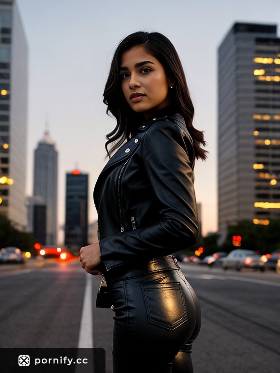 Hispanic Leather Babe - Front View 🔥
