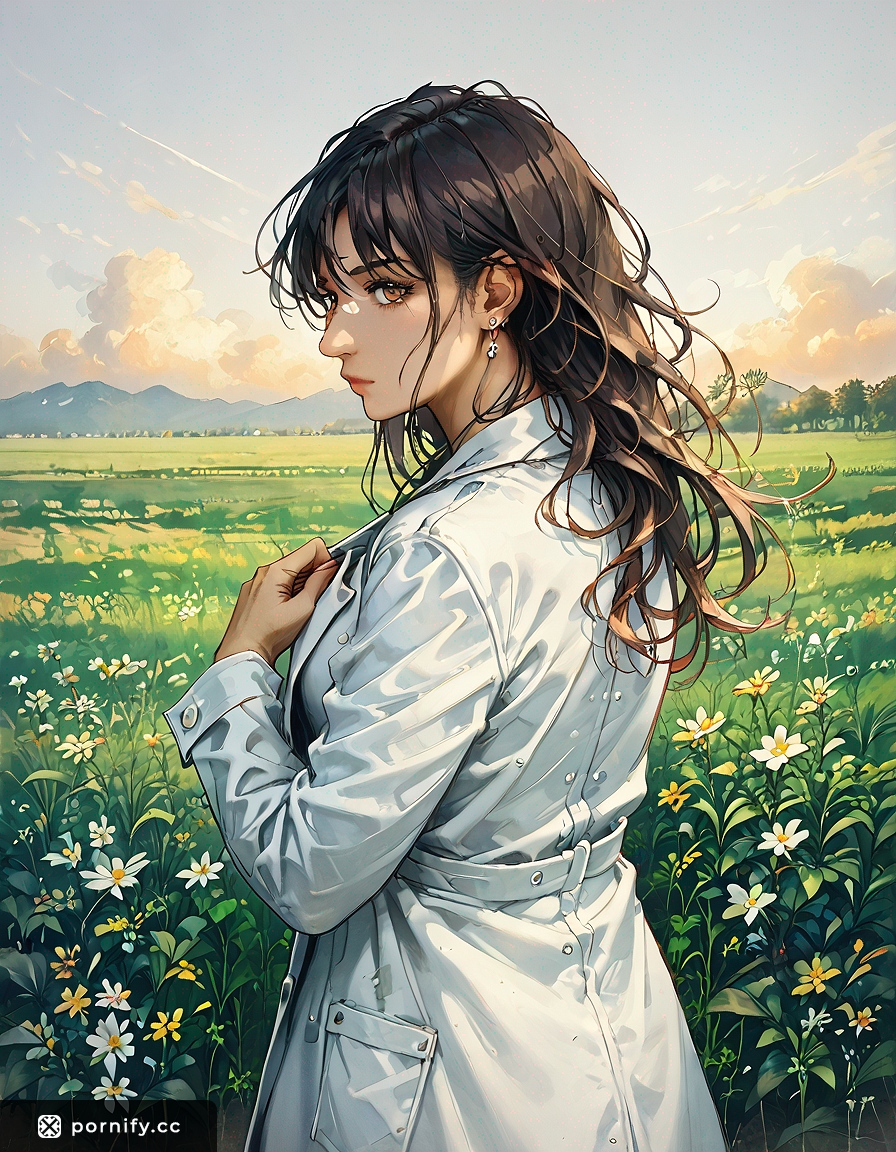 AI Anime Hispanic Shirt Lift - Lab Coat Back View 🔬👩‍🔬