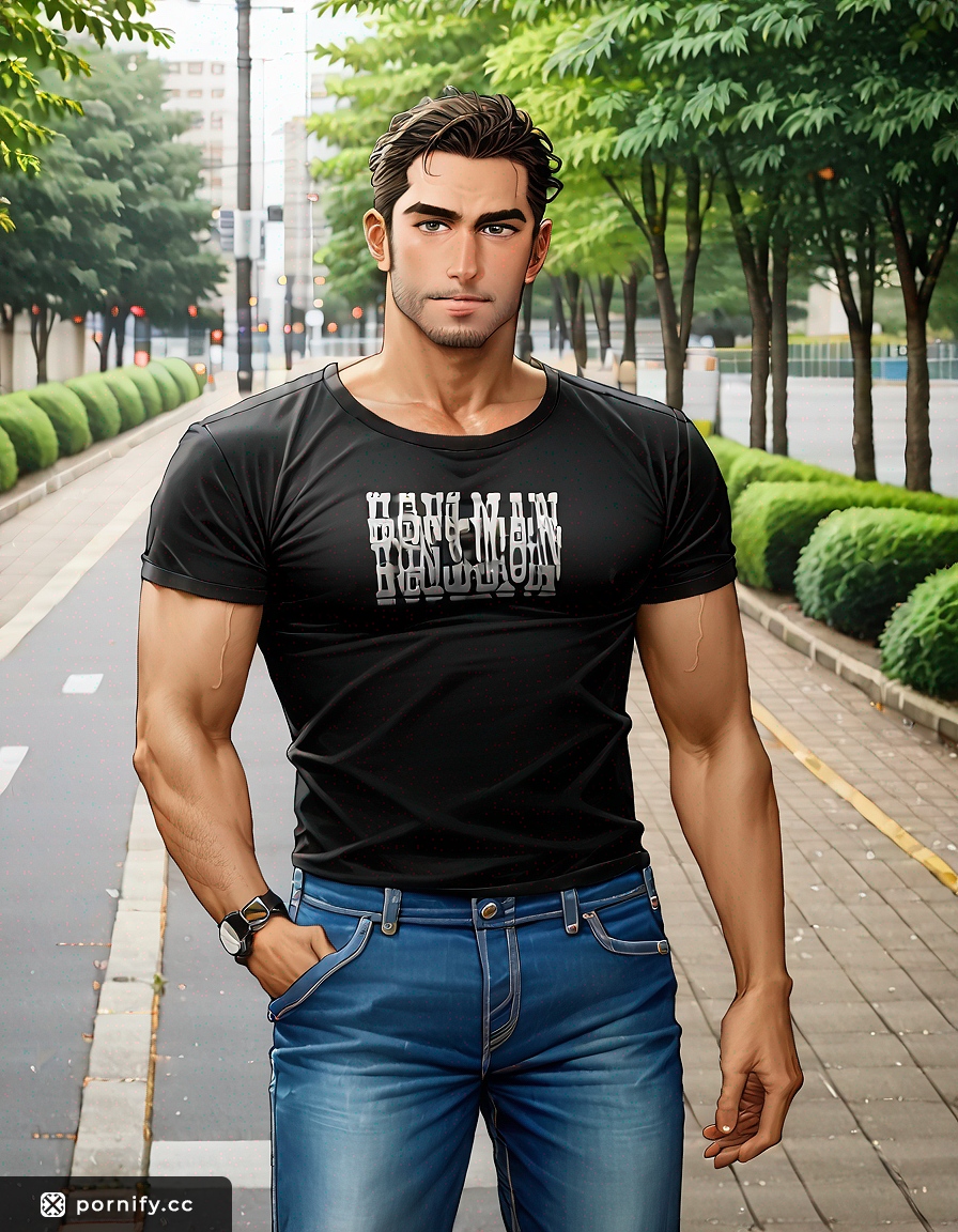 Fit Brunette Guy in Park - Huge Cock T-shirt & Jeans 🍆🌳