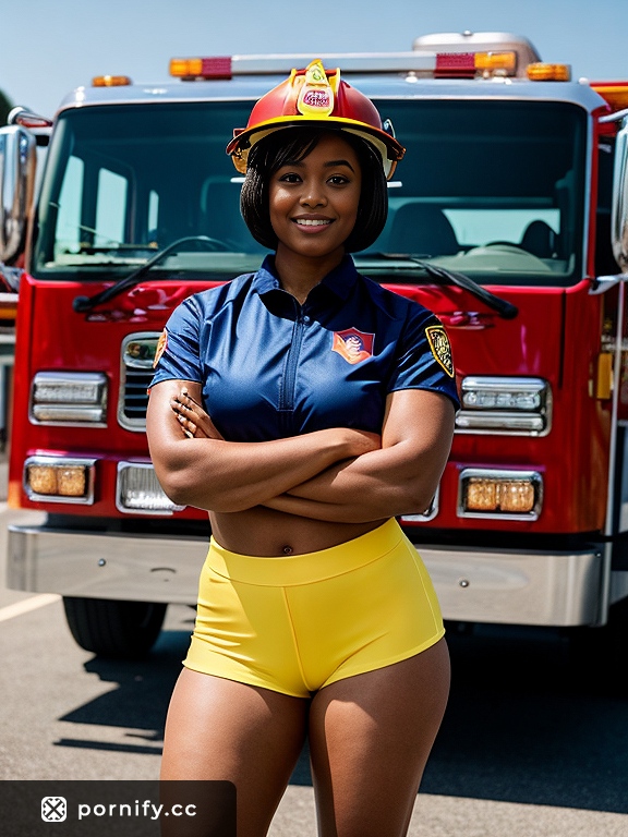 🔥 Ebony Firefighter Poolside Back View