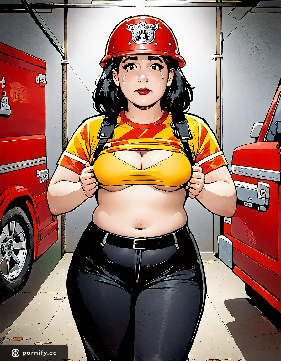 Firefighter Anime Babe Shirtlift - Back View 🔥👩‍🚒