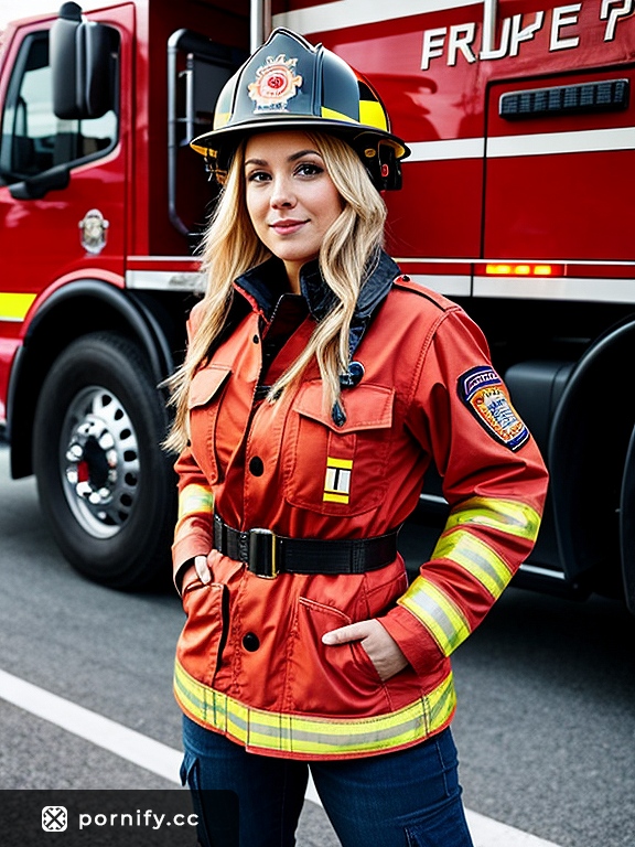 🔥 Blonde Firefighter Back View - Small Breasts Photo