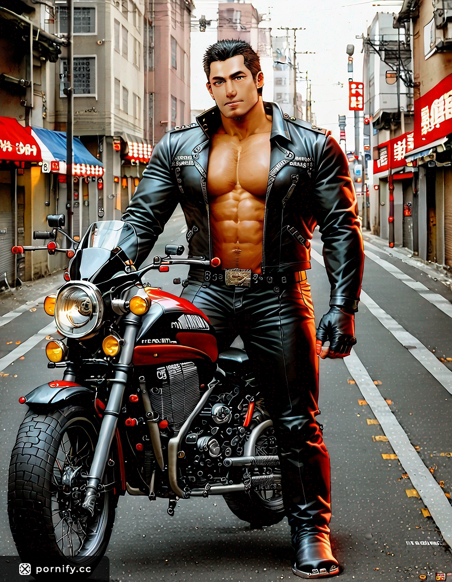 Muscular Asian Biker Spread Legs Pose 🏍️🔥