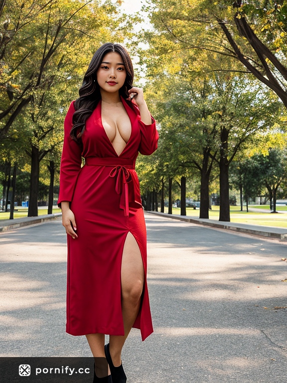Asian Santa Babe in Park - Festive Front View 🎅🌳