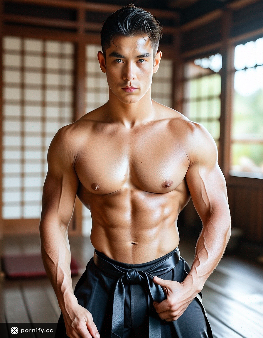 Muscular Asian Martial Artist - Bathroom Pose 💪🔥