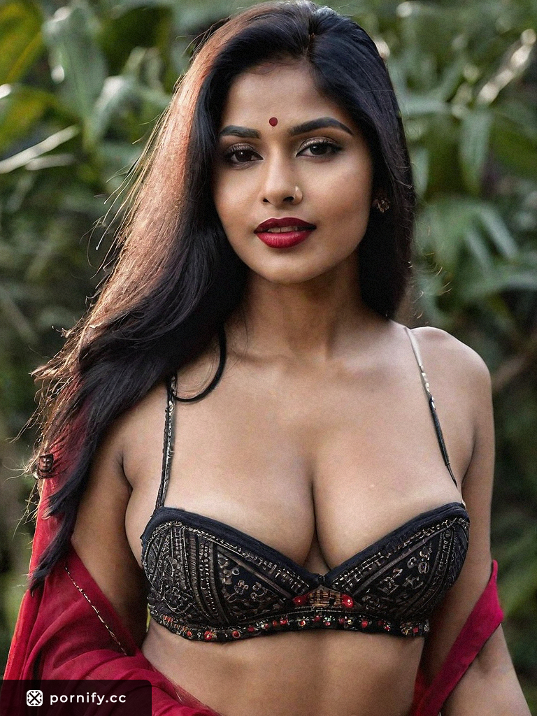 Hottest Indian 20-something Photorealistic Female with Big Round Breasts in Hexagonal Face Shape and Bikini Line Pussy Haircut in Seductive Pose