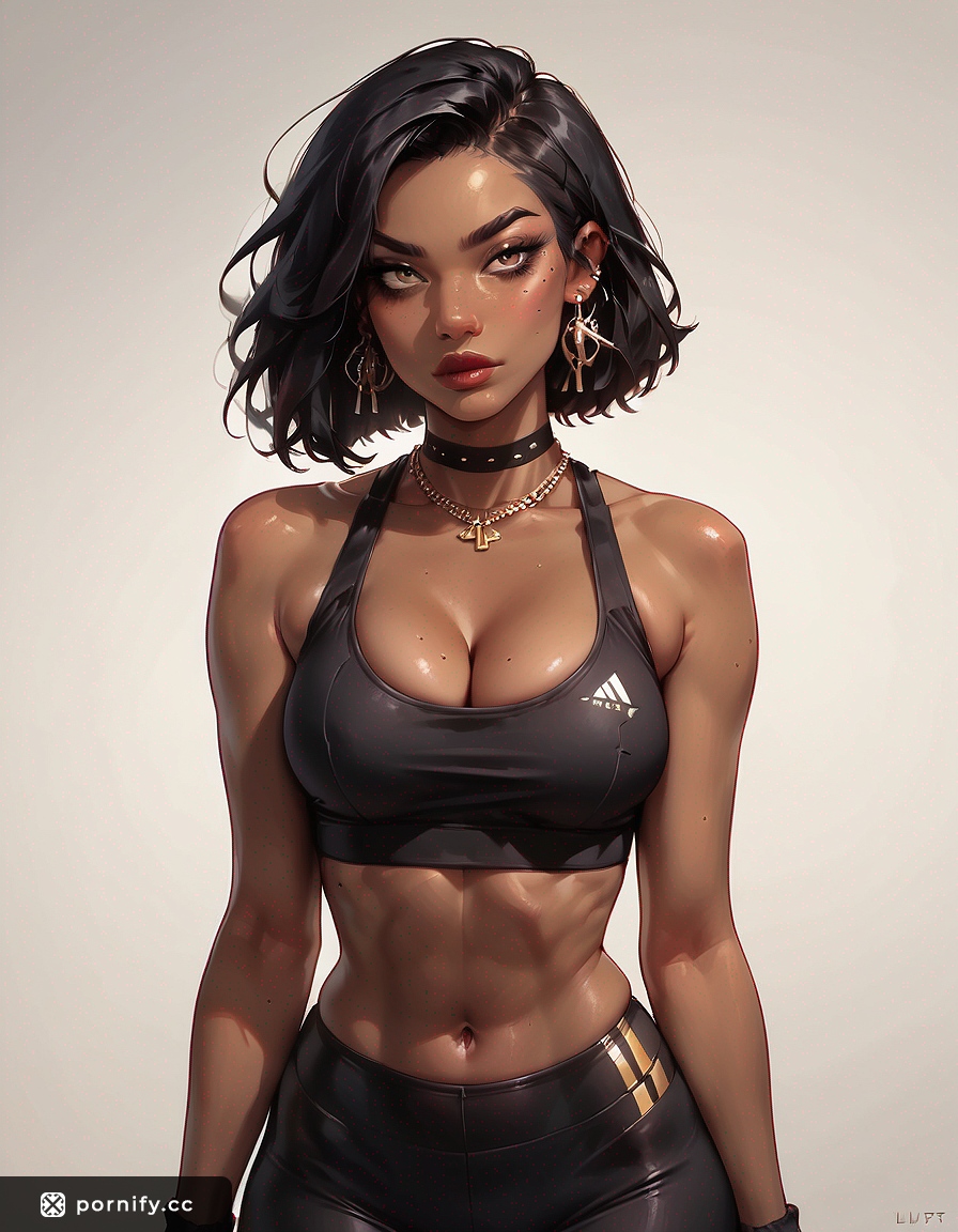 Ebony Bob Hair Shirtlift Pose - Black Leggings AI Hentai 🔥👖