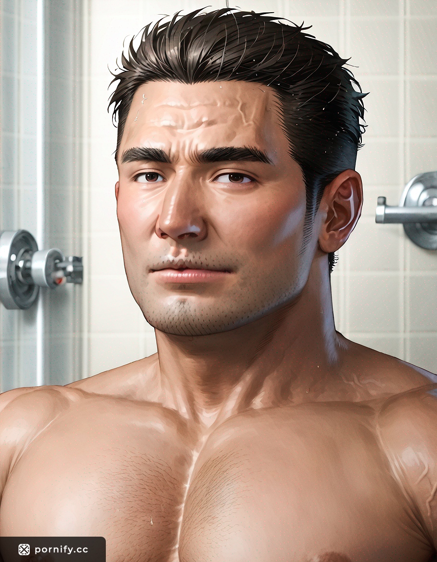 Huge Asian Muscle Hunk Nude Bathroom Pose 💪🏼🚿