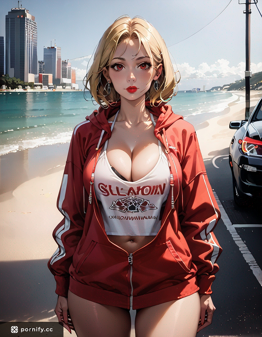 Blonde Curvy Hoodie Lift at Beach 🌊👙