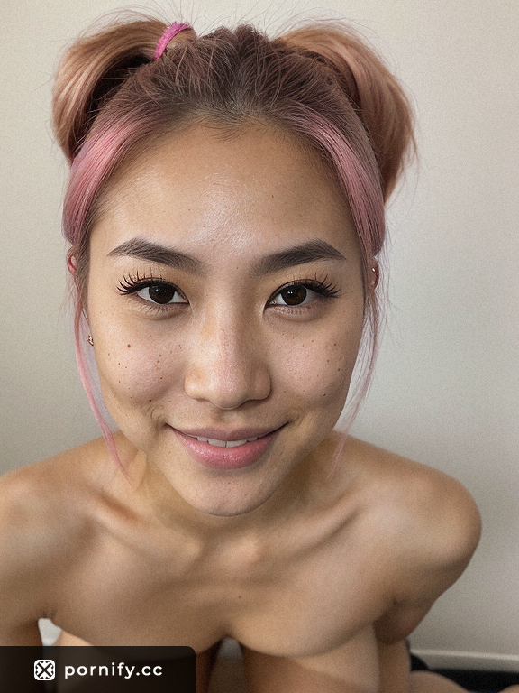 Pink-Haired Korean Porn Star Blowjob in Front of a Webcam