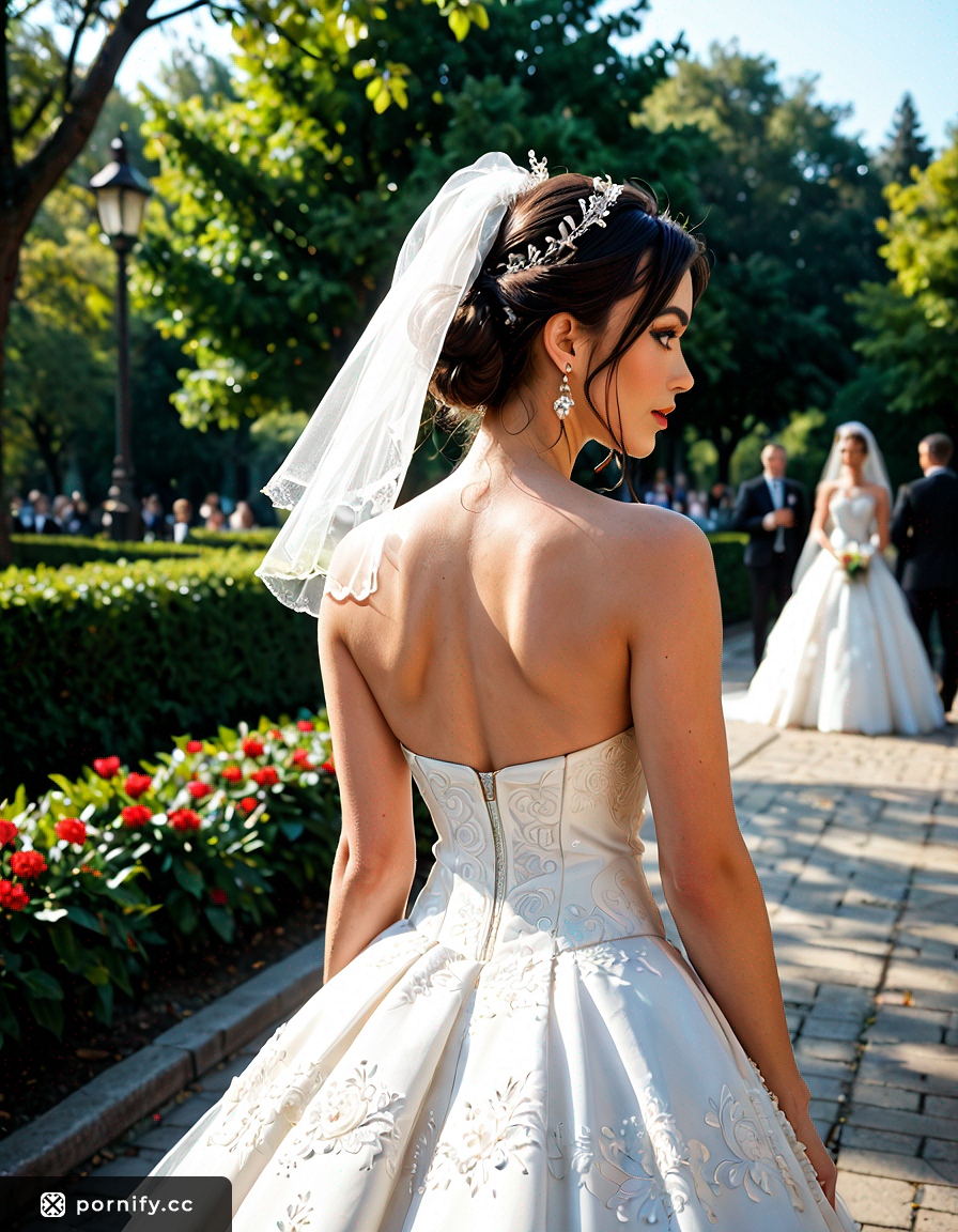 Petite Bride in Park - Back View Wedding Dress 🌳👰‍♀️