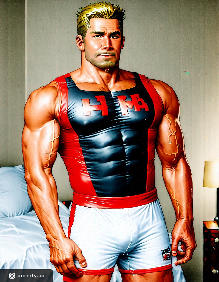 Muscular Asian Male in Bedroom - Blonde Anime Boxer Shorts
