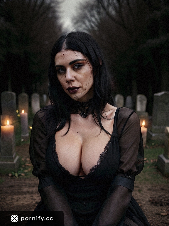 Gothic Beauty Front View - Big Round Breasts Cumshot 💦🖤