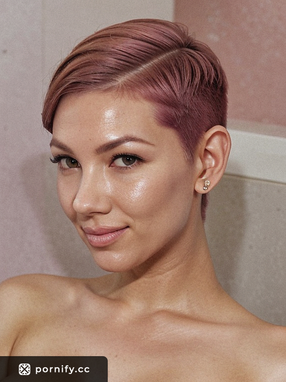 Pink Wavy Hair French Elf in the Bathroom