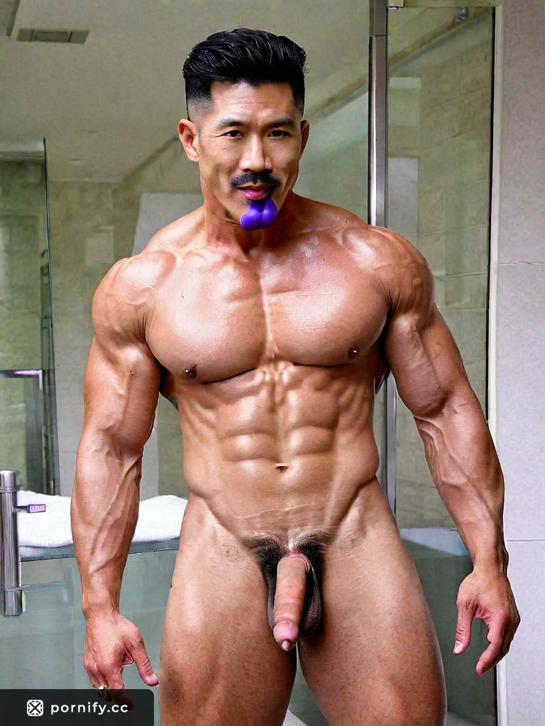 Korean DILF Muscular Yoga Glasses Angry Trimmed Huge Cock Big Black Round - Public Asian Man Confronting You Ready Sex