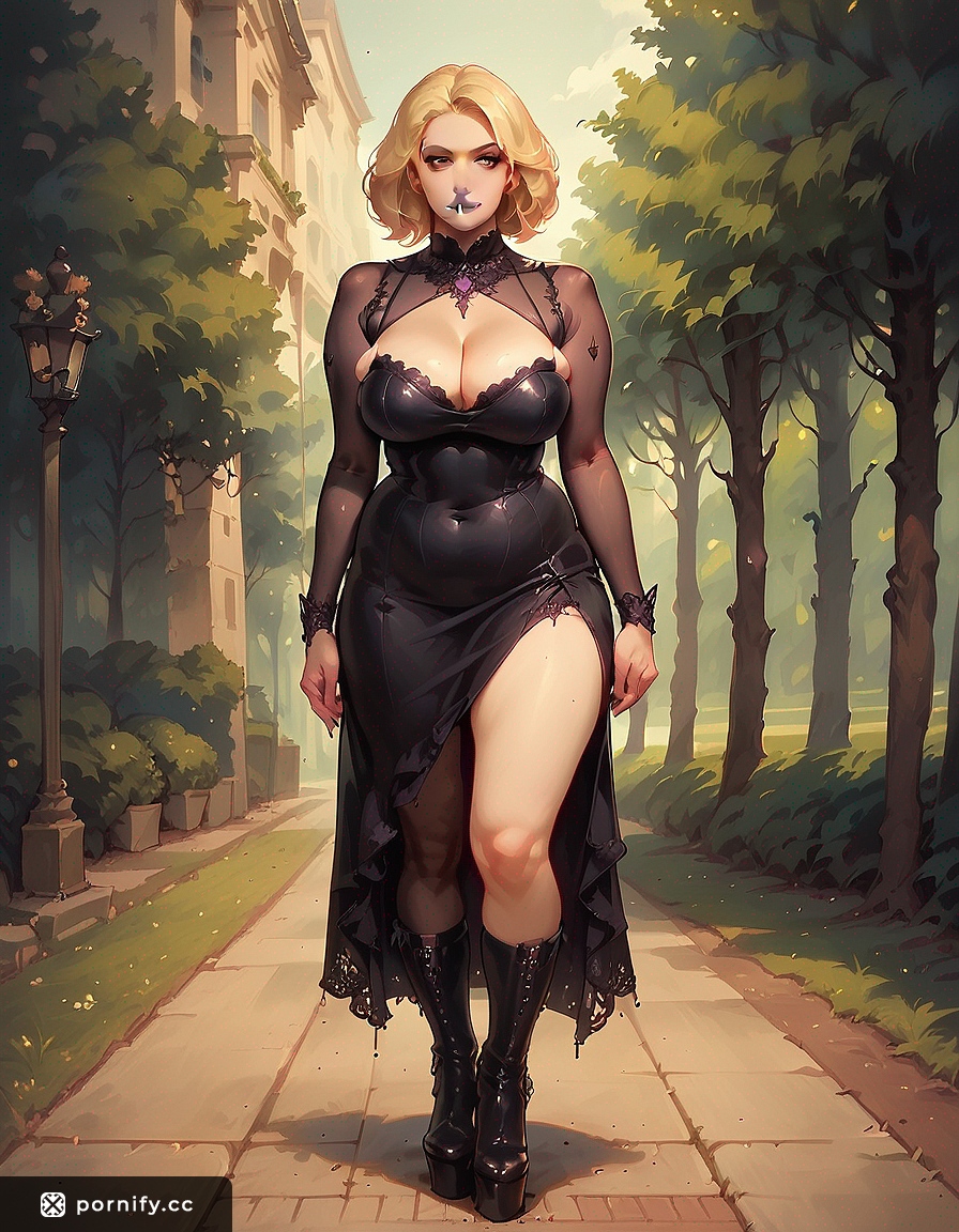 Goth Blonde MILF Shirtlift - Voluptuous Park Pose 🌳👚🔥
