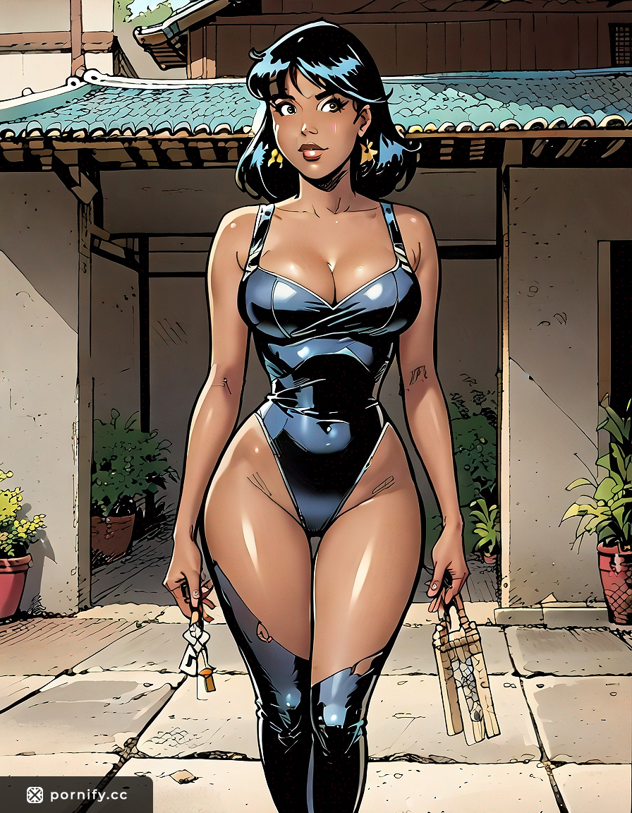 Tanned Anime Ninja Babe - Big Breasts Front View 🔥