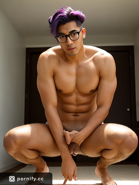 Purple-Haired Asian Guy with Big Dick Posing Tall and Neutral - 70-200mm Lens