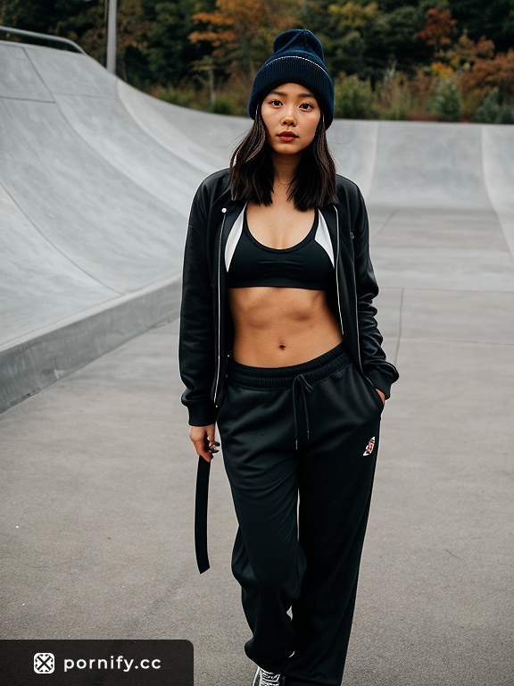 Asian Muscular Skatepark Babe in Bedroom 💪🛹