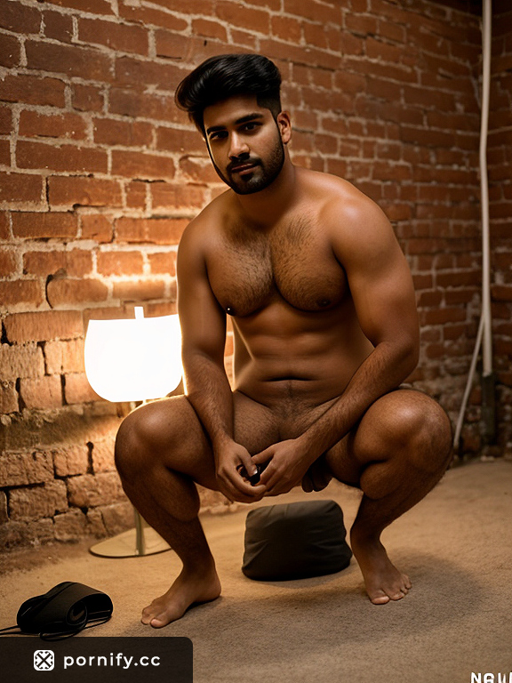 "Red-Hot Young Indian Guy with Huge Penis and Curvy Body in Playful Pose in Basement