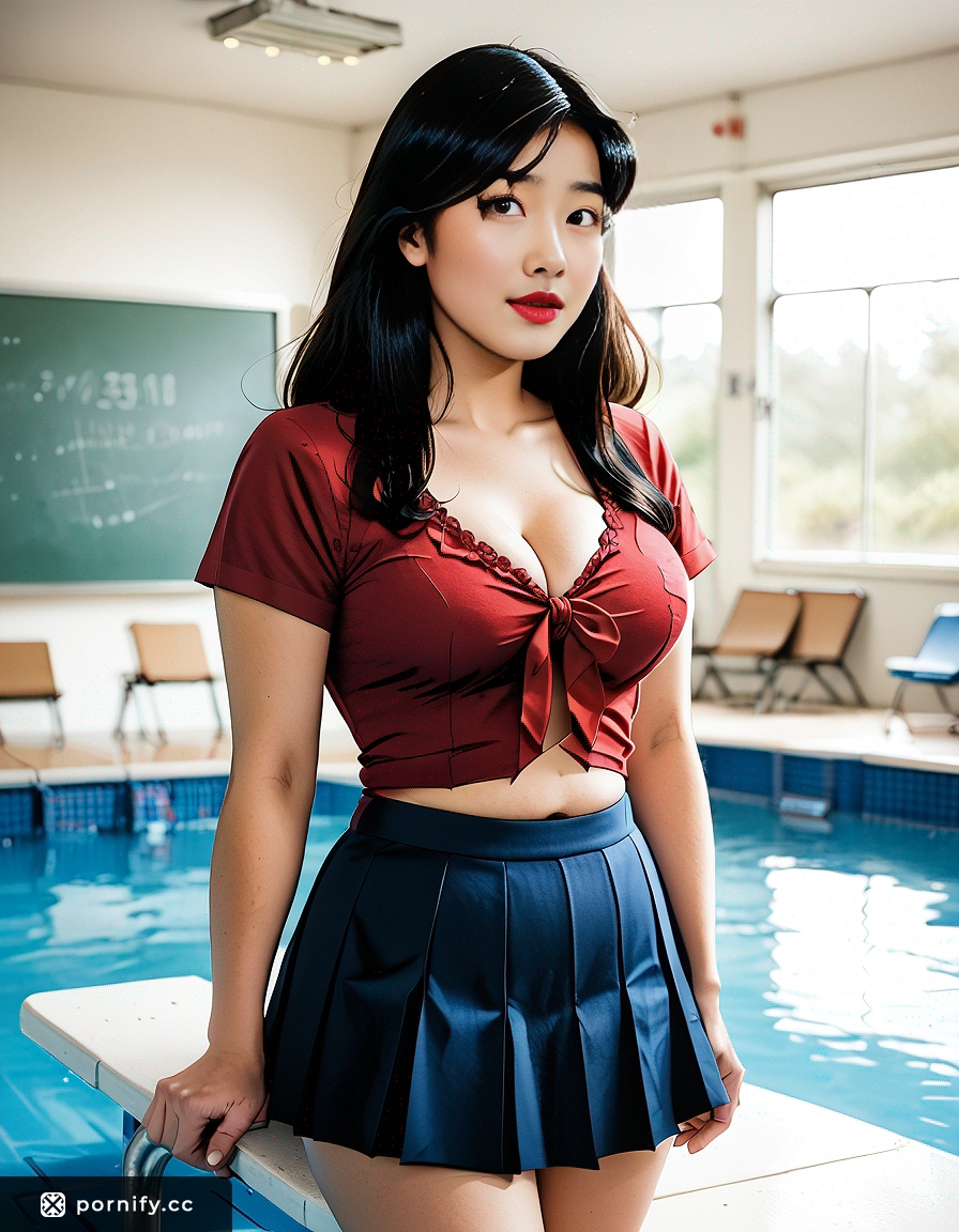 Chubby Asian Schoolgirl Back View Poolside 🌊🔥