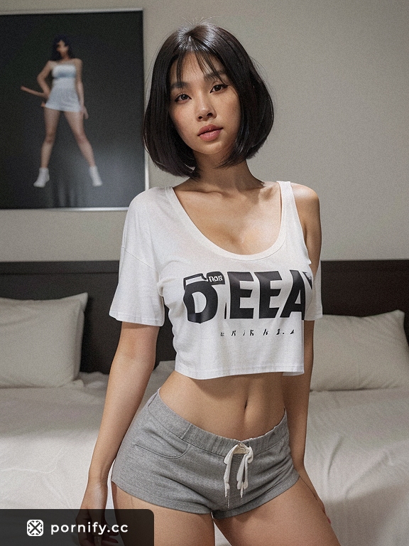 Asian Petite in Oversized Shirt - Bedroom Pose 🛏️👚