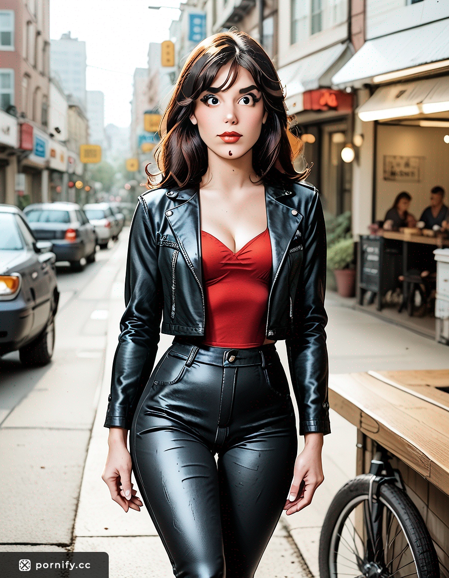 Leather Outfit Brunette Food Tease 🍴🔥