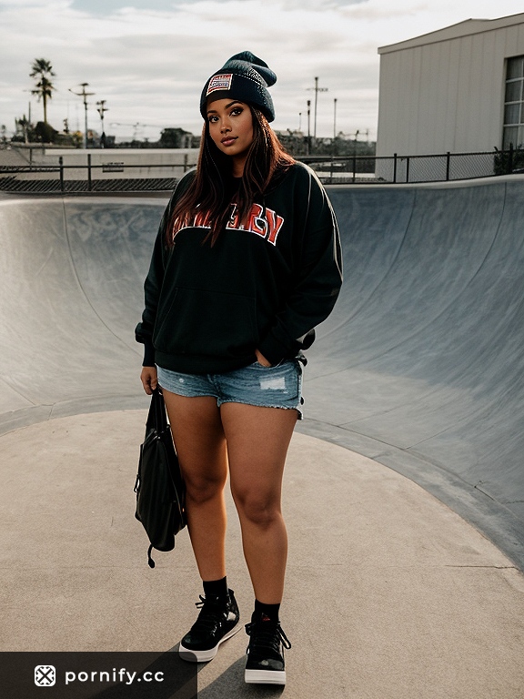 Curvy Latina Skatepark Babe - Sexy Back View 💖🛹