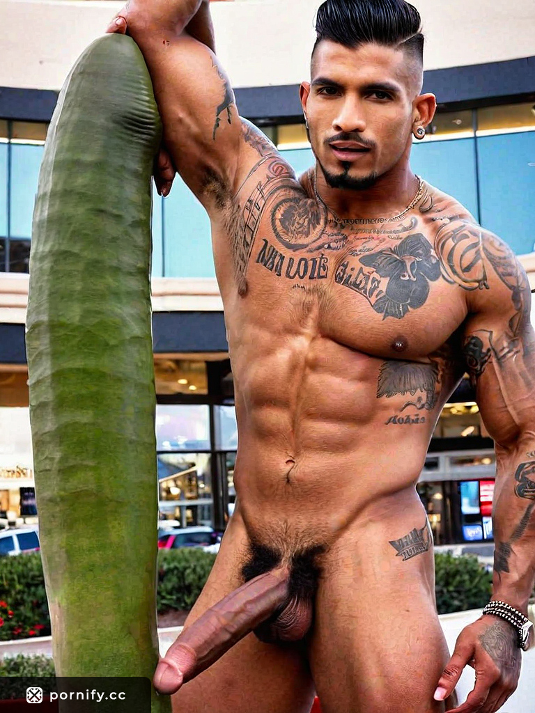 Massive Black Indian Muscle Hunk in the Mall with a Huge Cock and a Natural Pussy - Amber Eyes and a Smiling Expression, Squatting and Posing for You