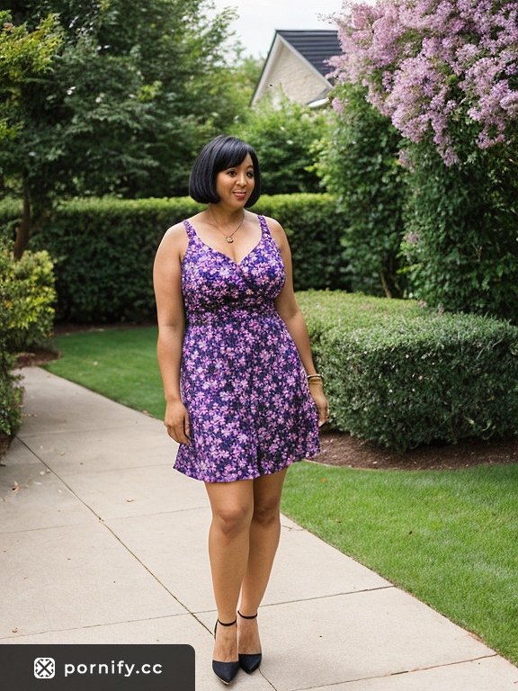 Black Bob MILF in Summer Dress - Sexy Back View