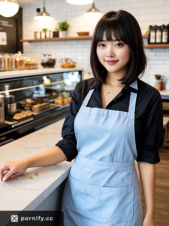Asian Barista with Bangs - Sexy Front View 🌟☕