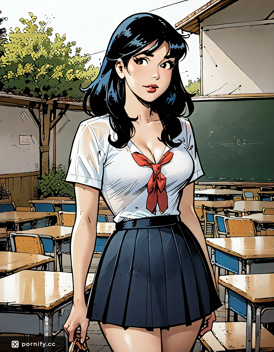 Curvy Anime Schoolgirl Back View - Outdoor Scene