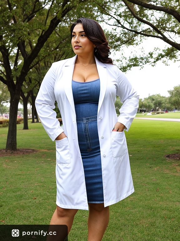 Hispanic MILF in Lab Coat - Park Front View 👩‍🔬🌳