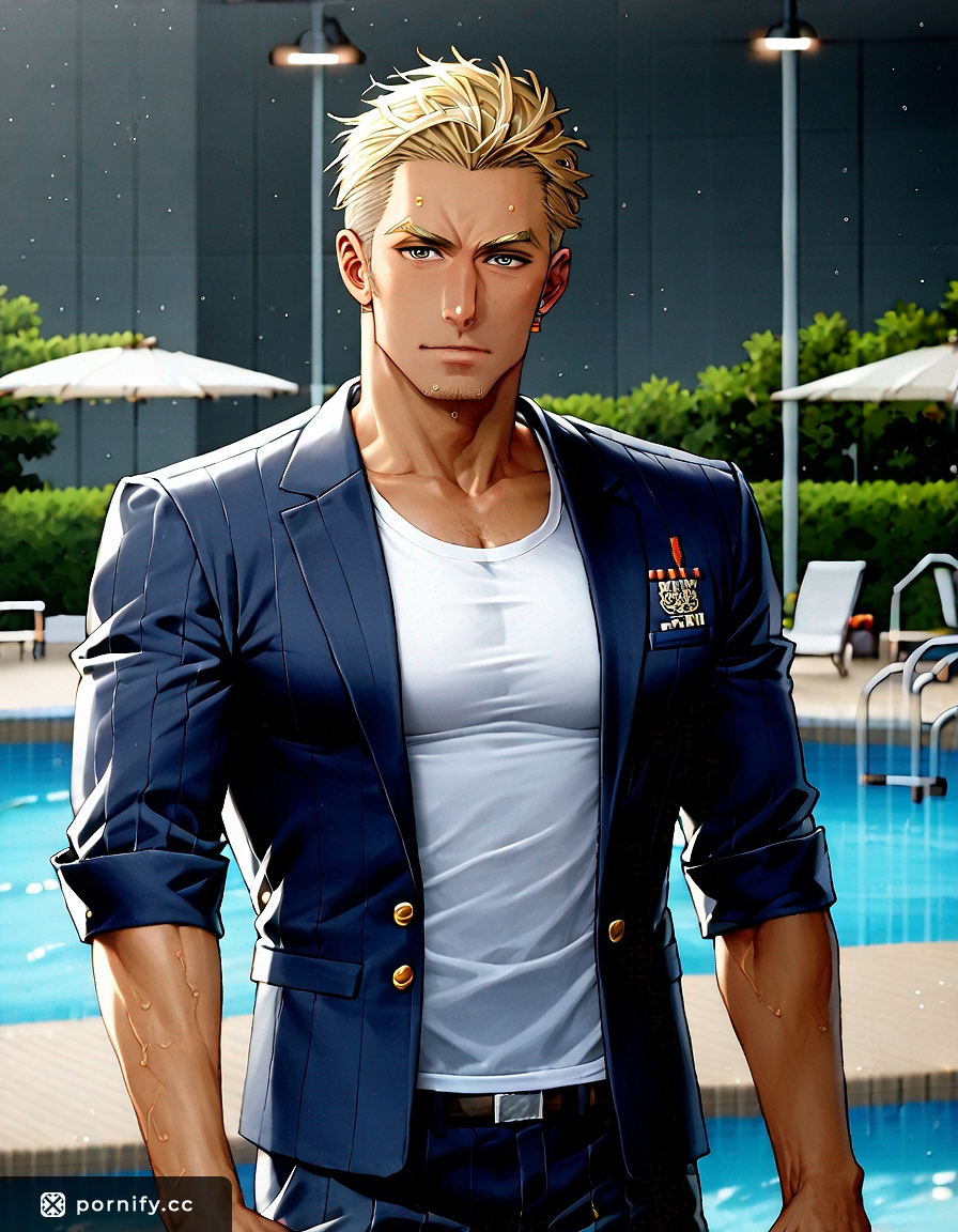Playful Blonde Soccer Guy - Poolside Pose ⚽🌊