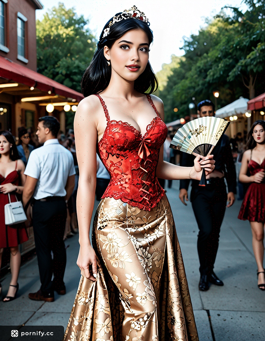 Slim Black-Haired Beauty in Carnival Outfit - Back View 🔥