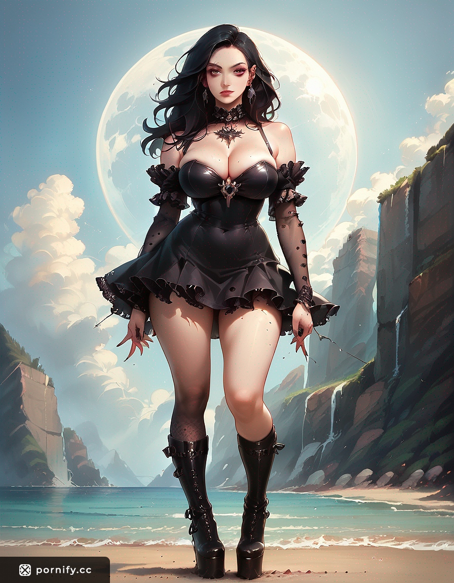 Goth Curvy Hentai Babe - Beach Front View 🖤🌊