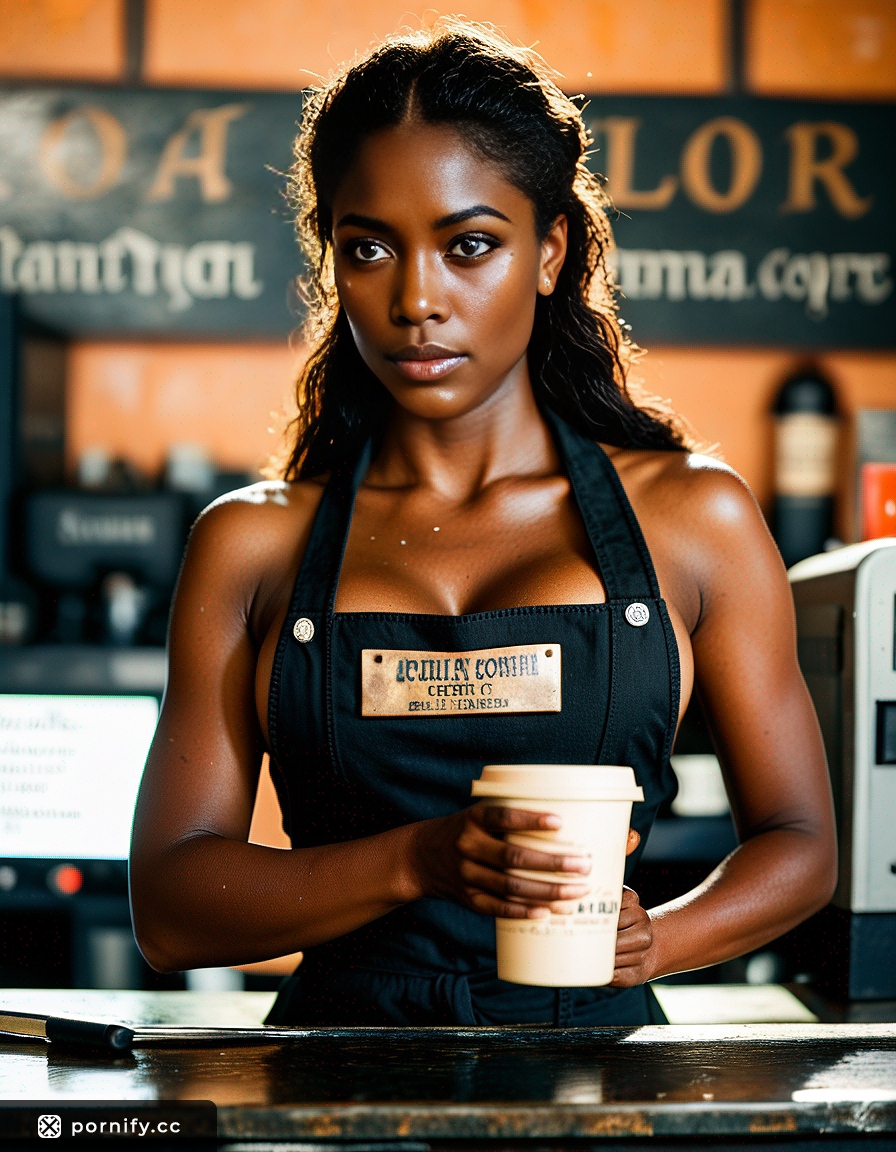 Ebony Barista Back View - Hyperrealistic AI Art