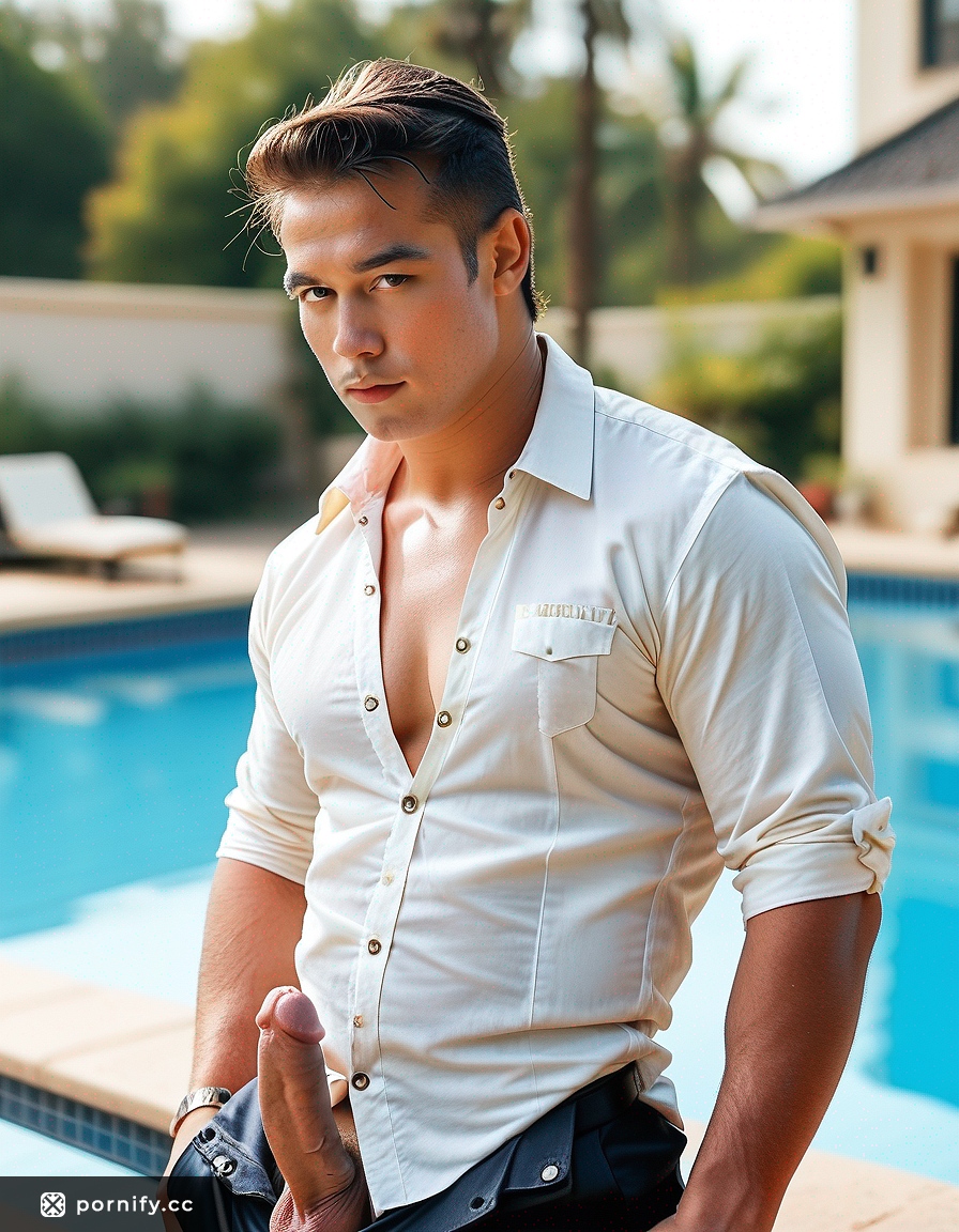 Asian Chubby Guy by Pool - Hyperrealistic Male Model