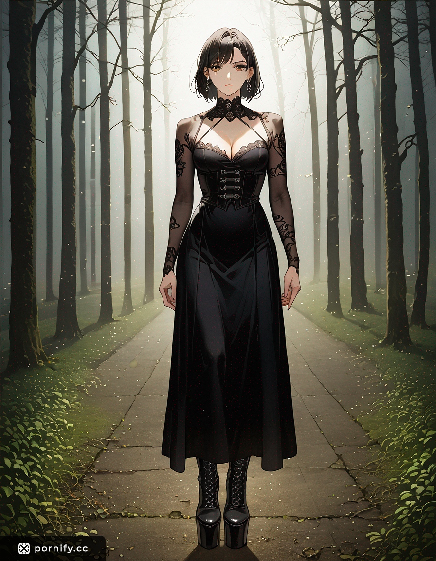 Goth Shirtlift Anime Girl - Slim Front View 🔥🖤