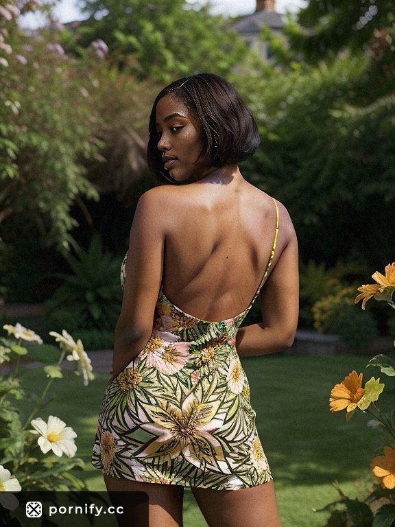 Ebony Beauty in Summer Dress - Back View 🛏️