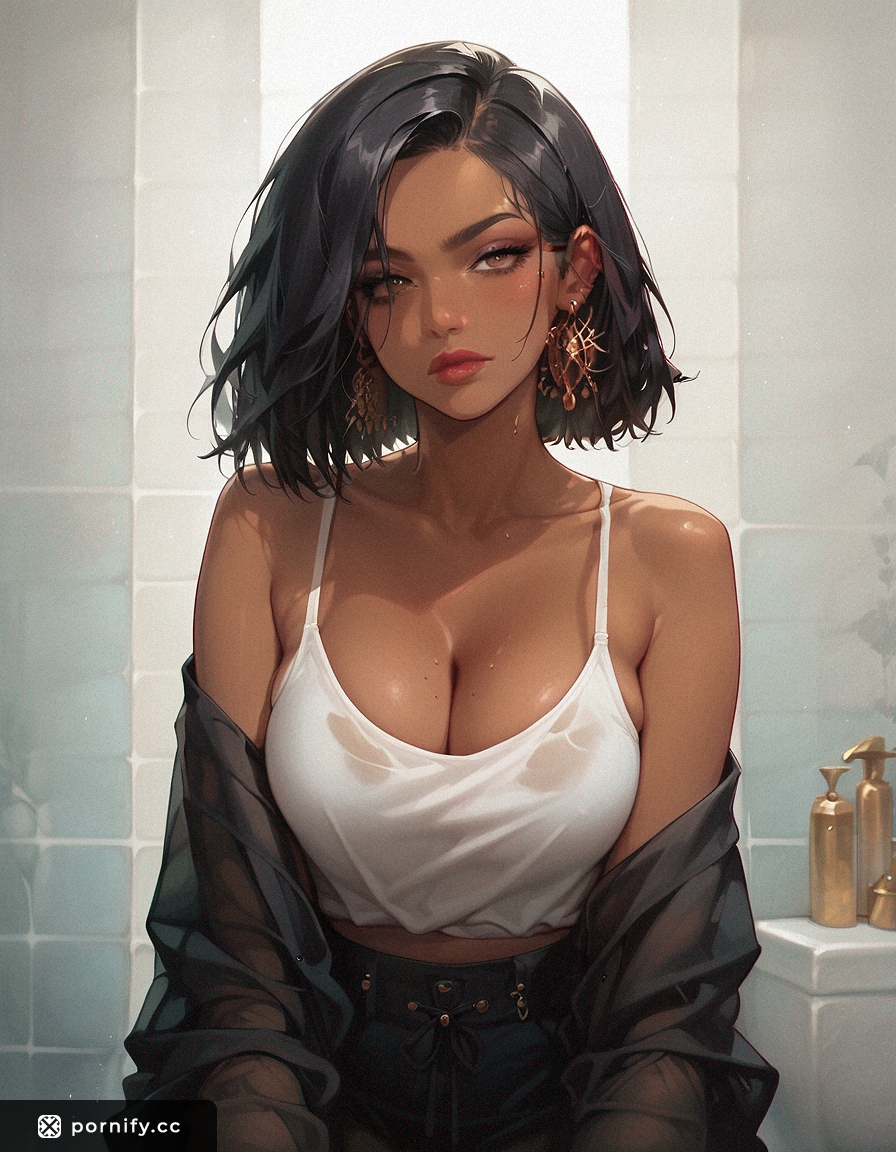 Curvy Brunette Ninja Blowjob Art - Grey Eyes & Red Lips 🎨🔥