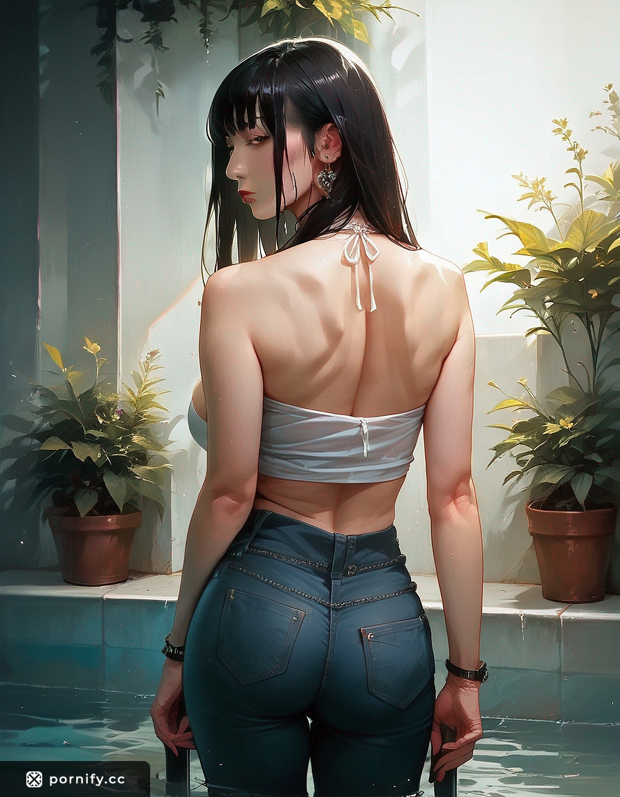 Asian Curvy Beauty in Jeans - Back View Poolside 🌊👖🔥