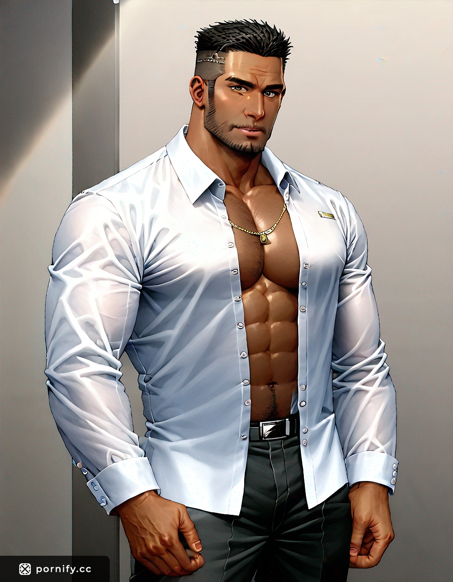 Suit & Shirt Ebony Male Model - Muscular Studio Pose 💼💪