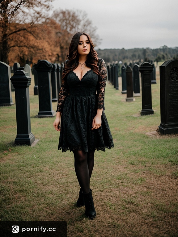Goth Brunette Front View - Stocky Body Photo 🌑💋